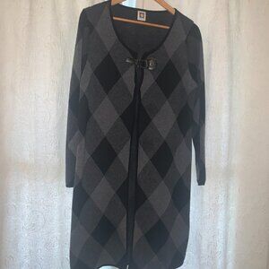 Anne Klein Longline Plaid Cardigan Heather Gray Black Size XL